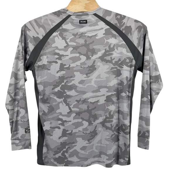 Pelagic VaporTek Mens Large Grey Camo Long Sleeve Fishing Shirt UPF 50+ UV - Picture 3 of 12